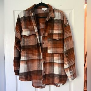 VICI Balboa Plaid Wool Blend Shacket (Rust) - Small